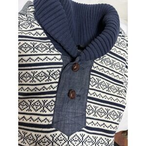 Sean John Mens 3XLT Gray Blue Quarter Button Sweater Cotton Pullover Big Tall